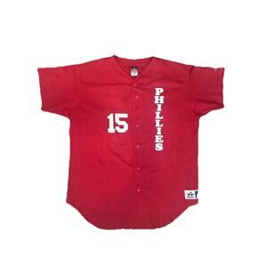Alleson Athletic XXL Phillies Jersey Red 15 No Name Vintage Mesh Button Down‎